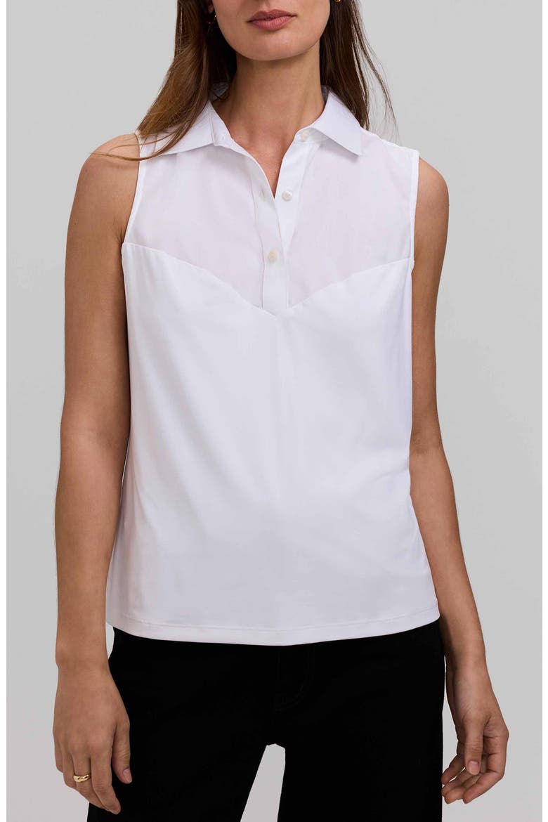 Ricki Mixed Media Sleeveless Button-Up Shirt, Main, color, WHITE