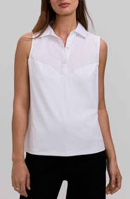 Foxcroft Ricki Mixed Media Sleeveless Button-Up Shirt