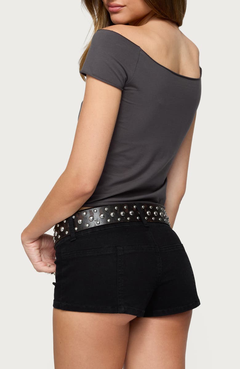 EDIKTED 76 Off the Shoulder Stretch Cotton Crop Top, Alternate, color, Dark-Gray