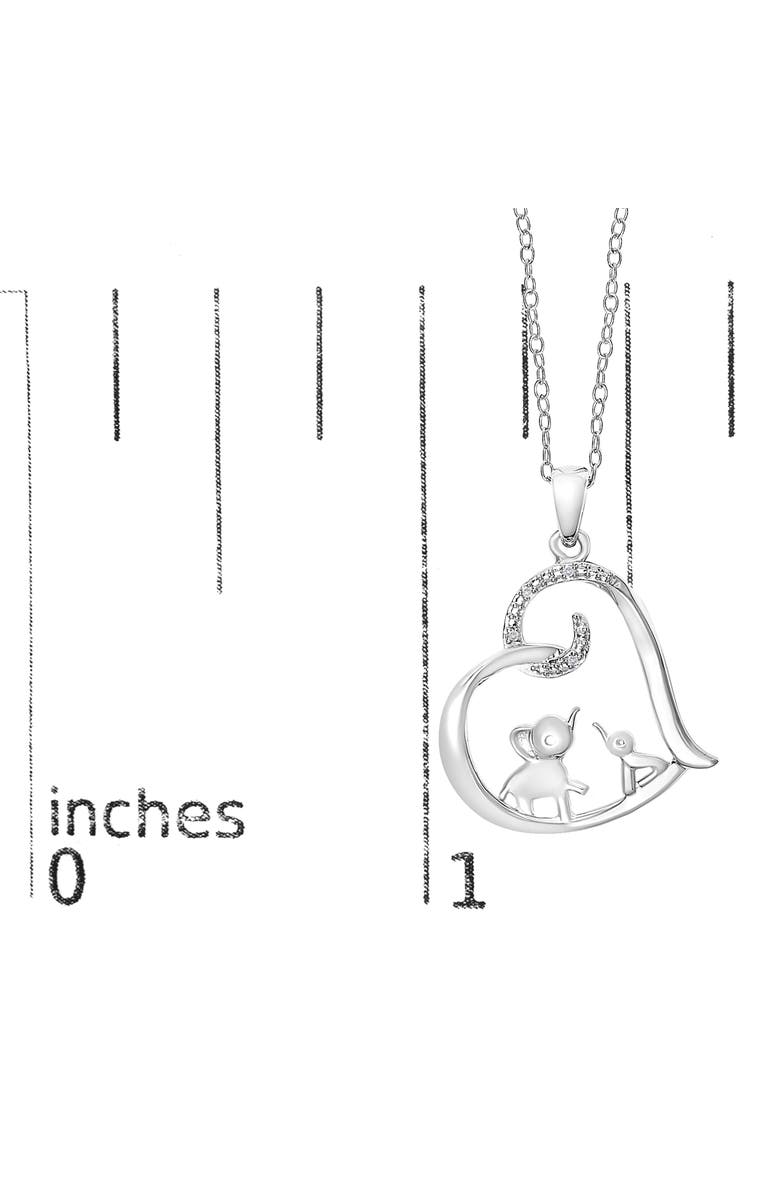 Haus of Brilliance Silver Double Elephant Diamond Accent Heart Pendant Necklace, Alternate, color, White