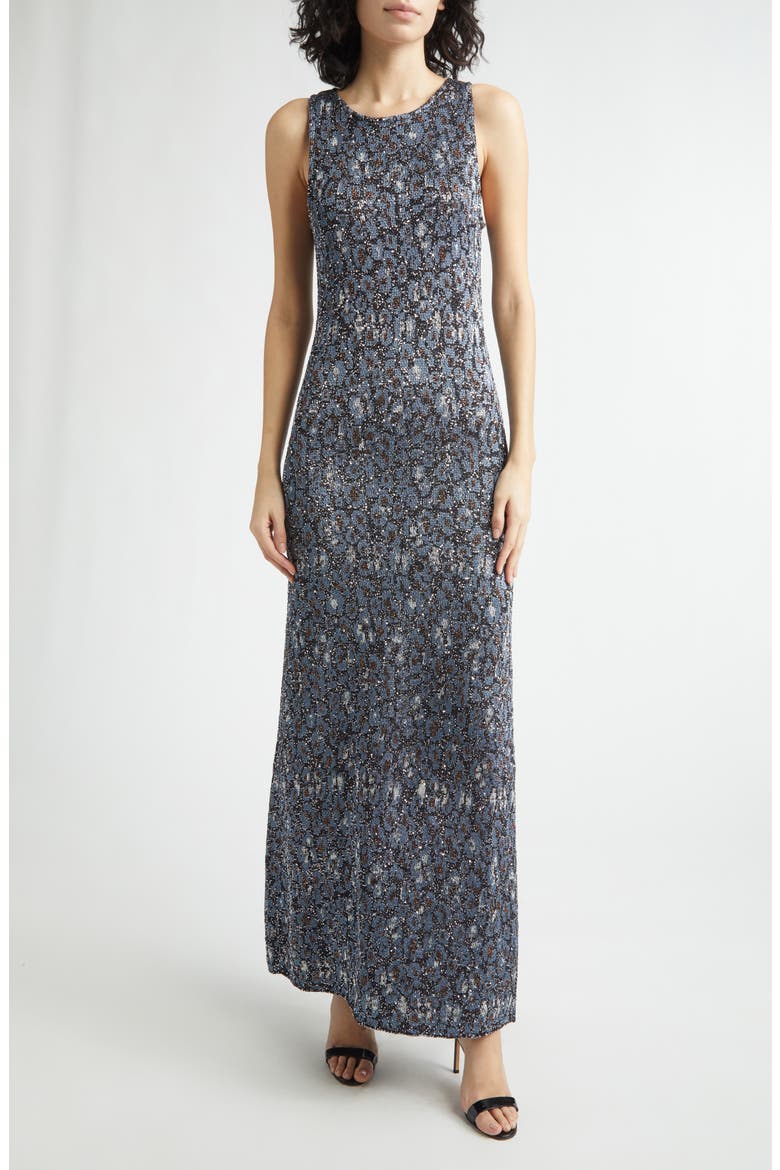 Animal Jacquard Sequin Sleeveless Column Dress, Alternate, color, BLUE BASE