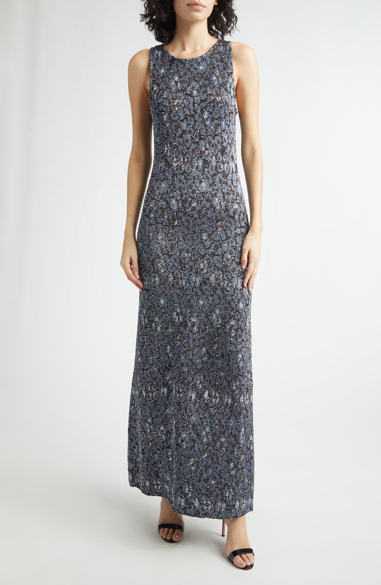 Missoni Animal Jacquard Sequin Sleeveless Column Dress, Alternate, color, Blue Base