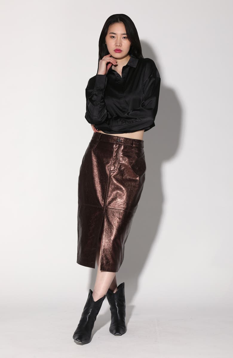 Walter Baker Glynice Metallic Leather Pencil Skirt, Alternate, color,
