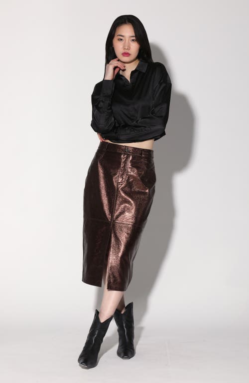 Shop Walter Baker Glynice Metallic Leather Pencil Skirt In Bronze