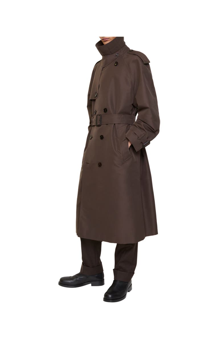 Burberry Long Check Collar Silk Cotton Trench Coat, Alternate, color, Shade Brown