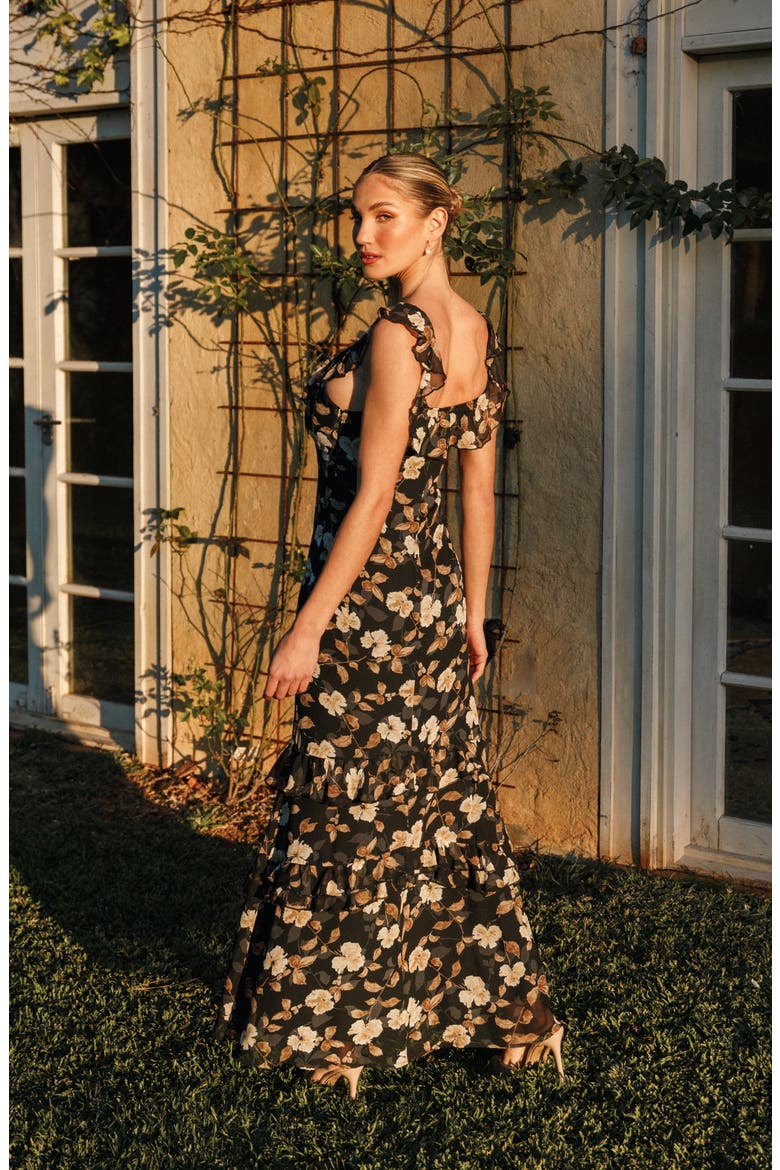 Irelynn Ruffle Convertible Floral Maxi Dress, Alternate, color, BLACK FLORAL