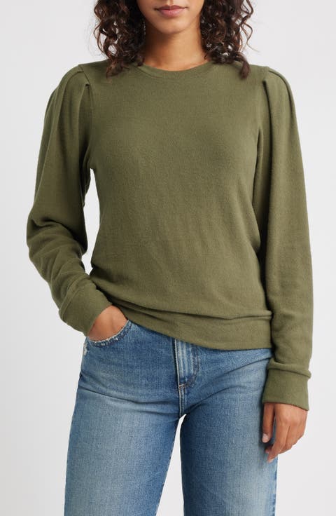 Pleated Long Sleeve Brushed Jersey Top