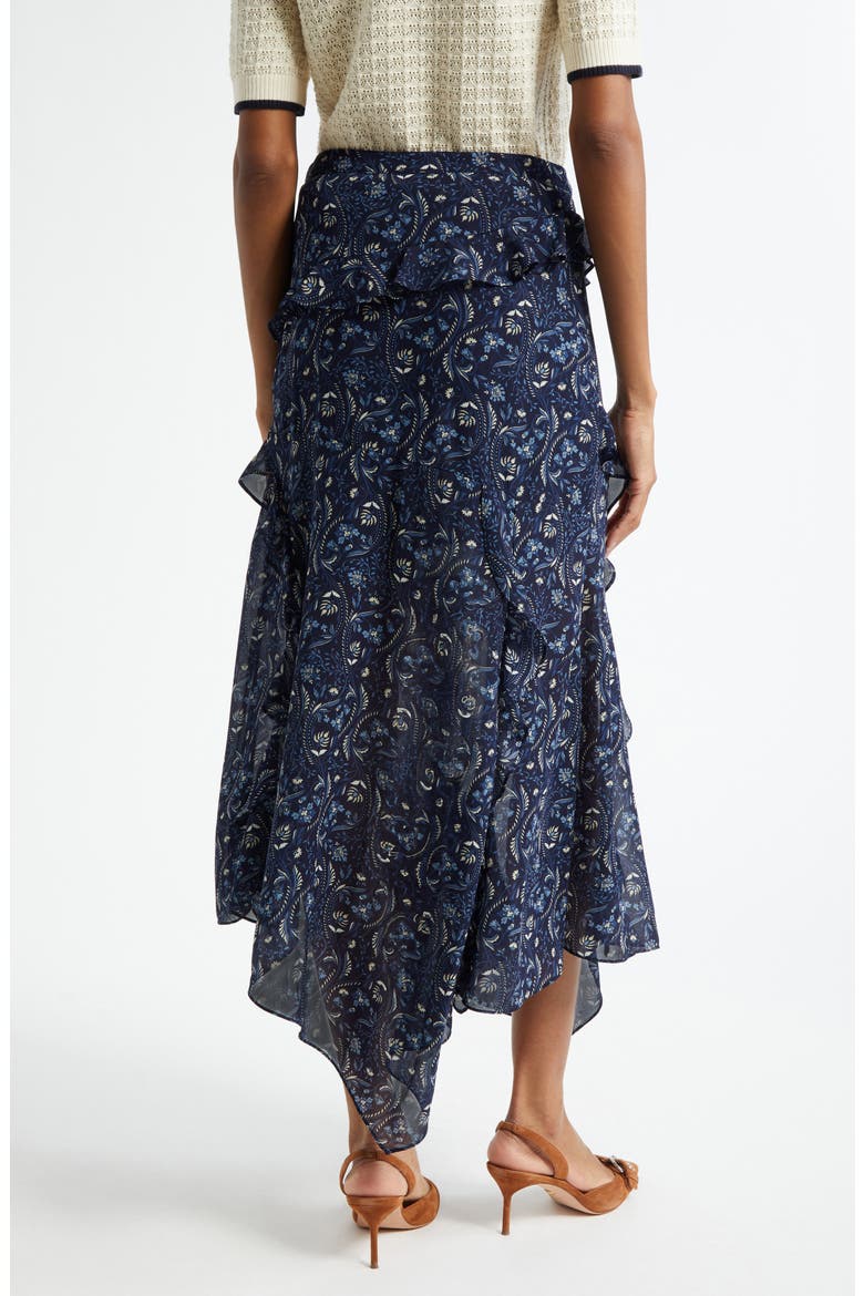 Elenora Ruffle Floral Paisley Midi Skirt, Alternate, color, NAVY MULTI