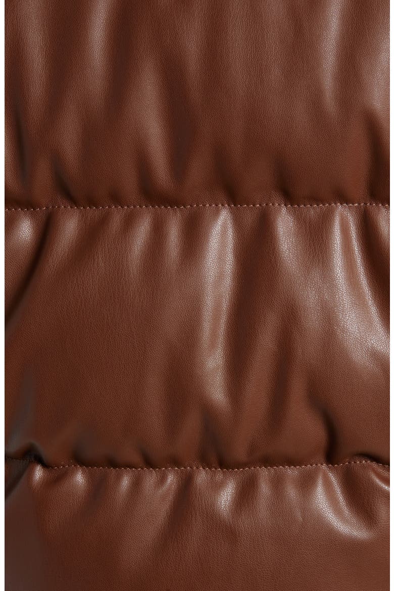 Faux Leather Puffer Jacket, Alternate, color, BROWN