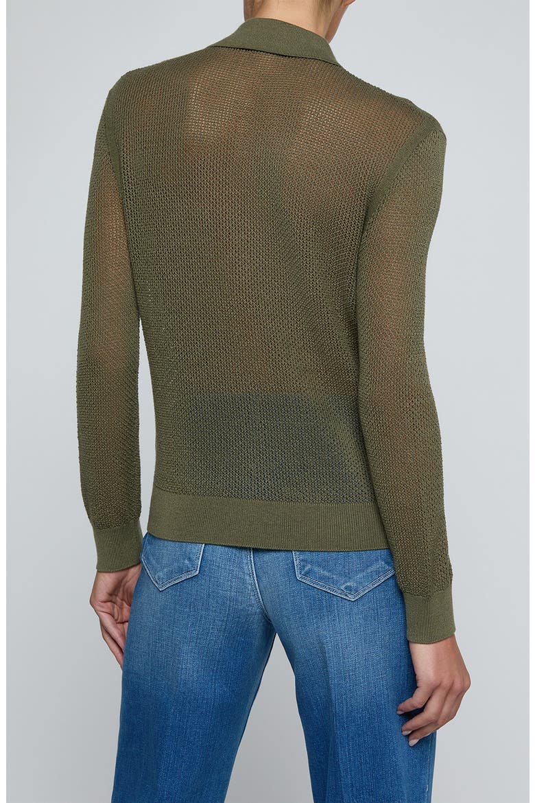 Carine Pointelle Polo Sweater, Alternate, color, SMOKEY OLIVE