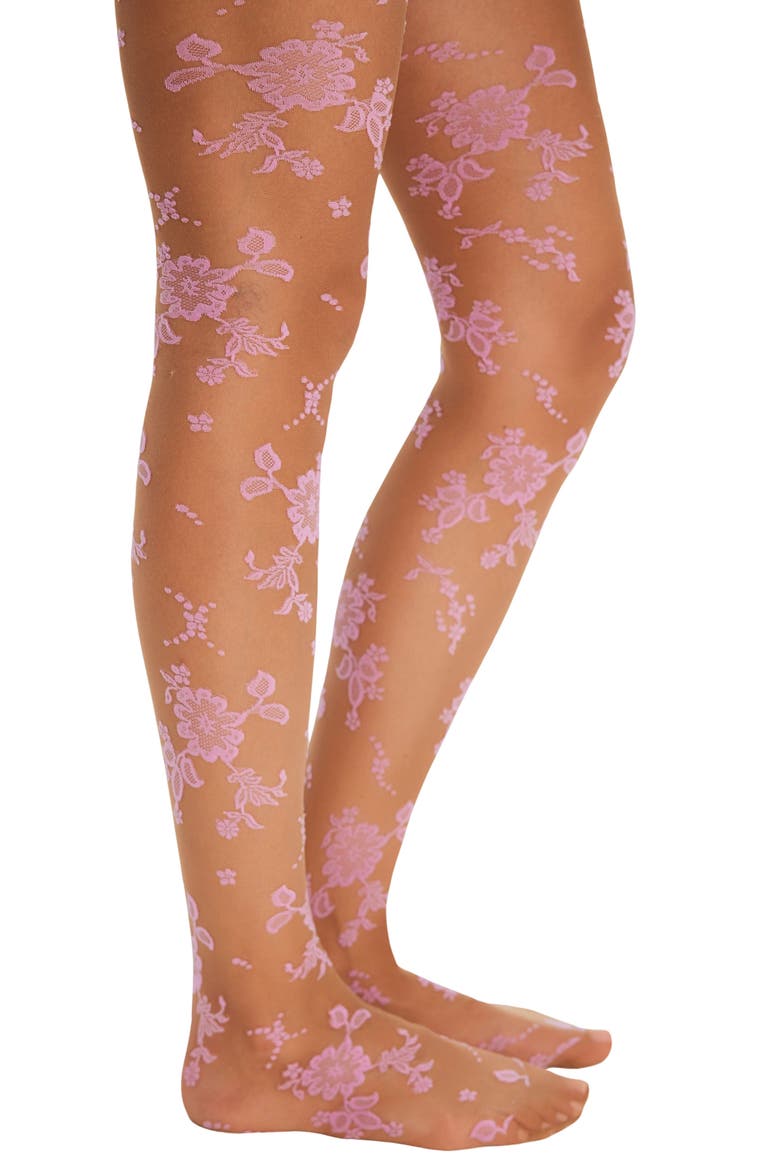 Flocked Floral Tights, Main, color, PINK COMBO