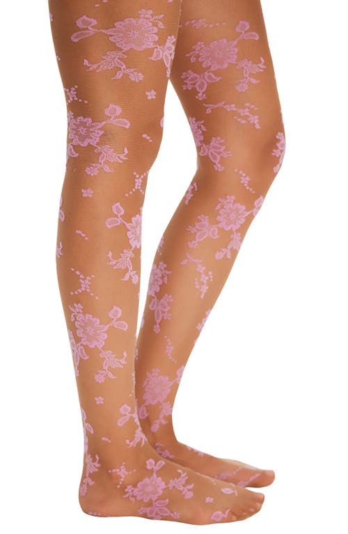 Free People Flocked Floral Tights In Pink