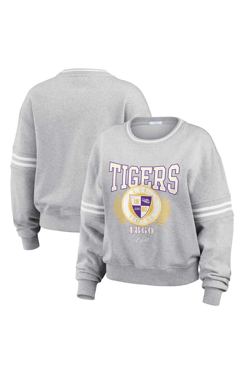 WEAR by Erin Andrews Women's WEAR by Erin Andrews Heather Gray LSU Tigers Classic Stripe Pullover Sweater, Main, color, Heather Gray