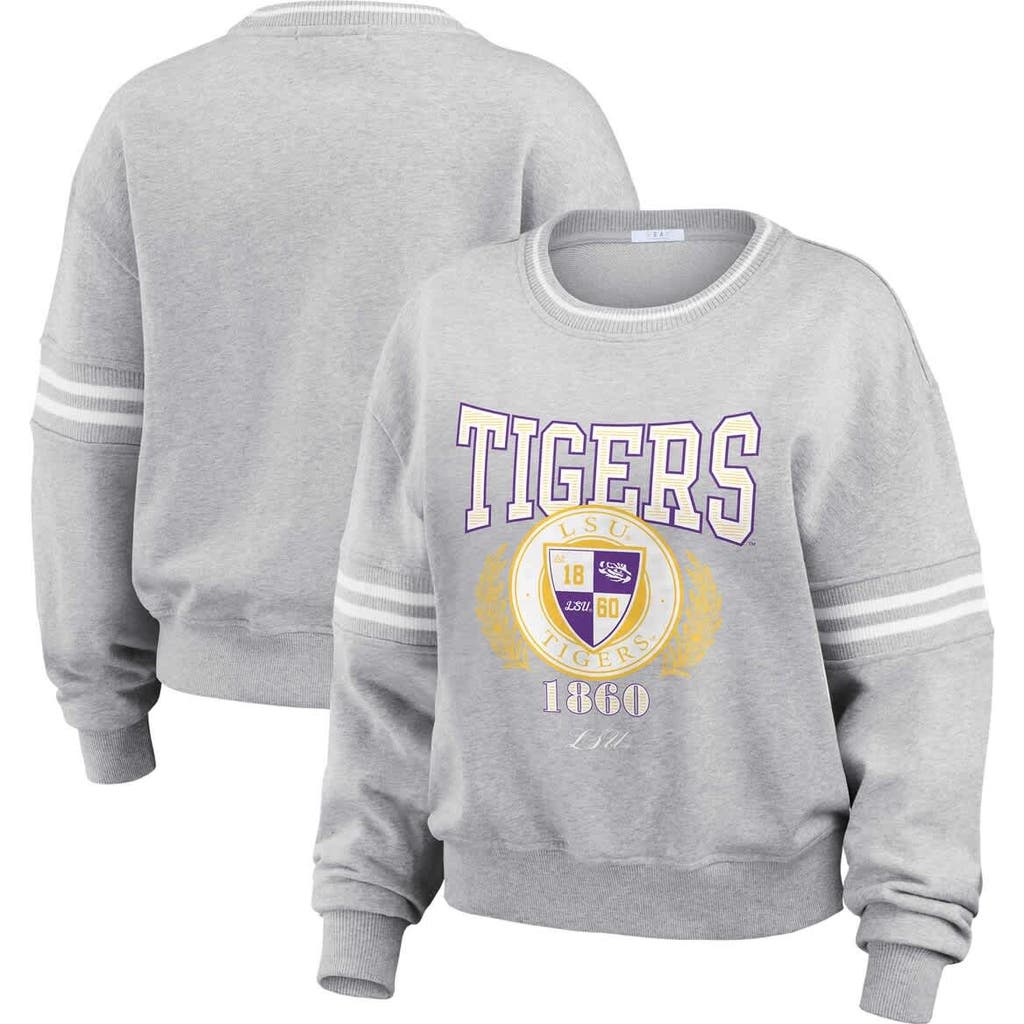 Wear By Erin Andrews Heather Gray Lsu Tigers Classic Stripe Pullover Sweater