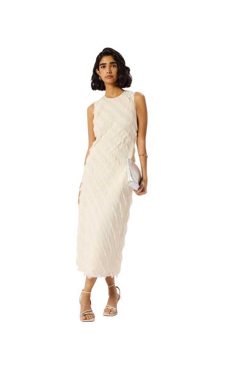 Whistles Fringe Textured Midi Dress, Main, color, Ivory