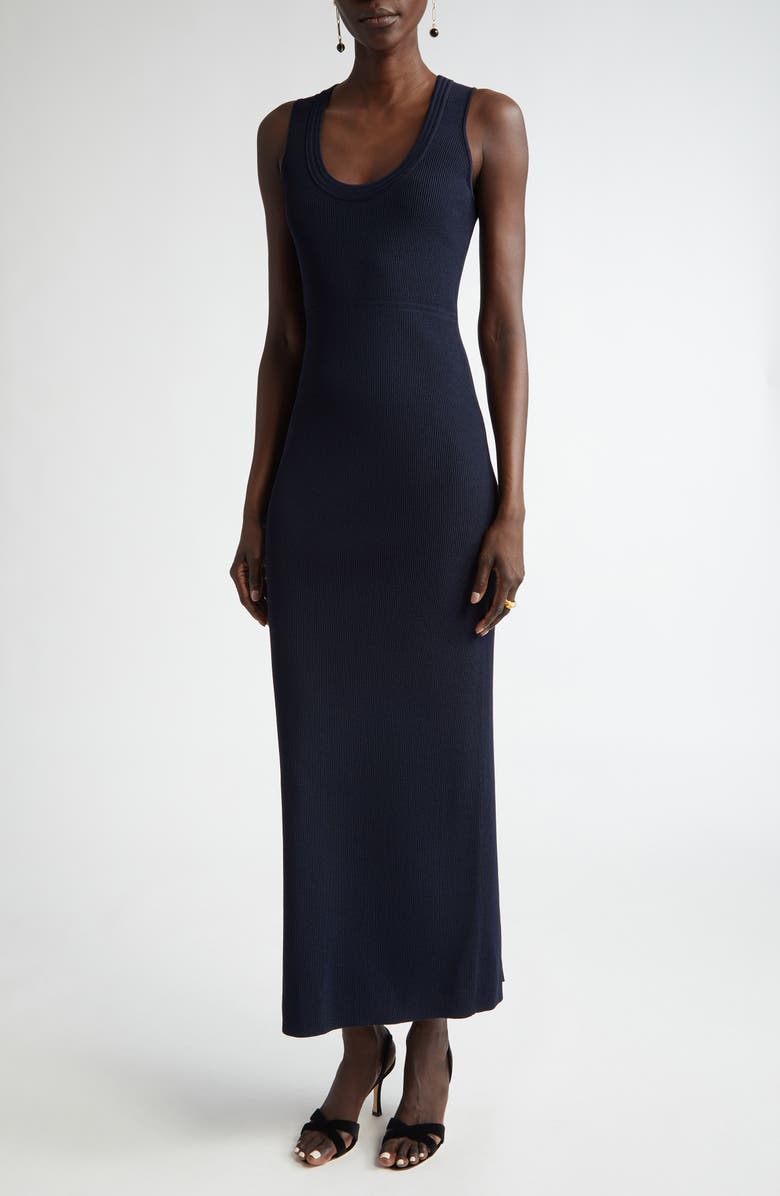 ST. JOHN Scoop Neck Fine Rib Tank Dress, Main, color, Midnight