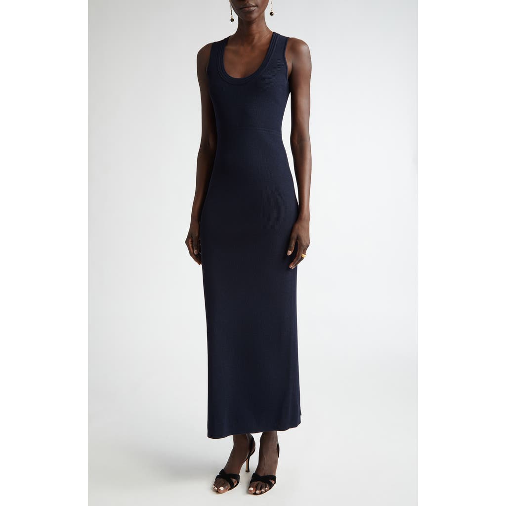 St John St. John Collection Scoop Neck Fine Rib Tank Dress In Midnight