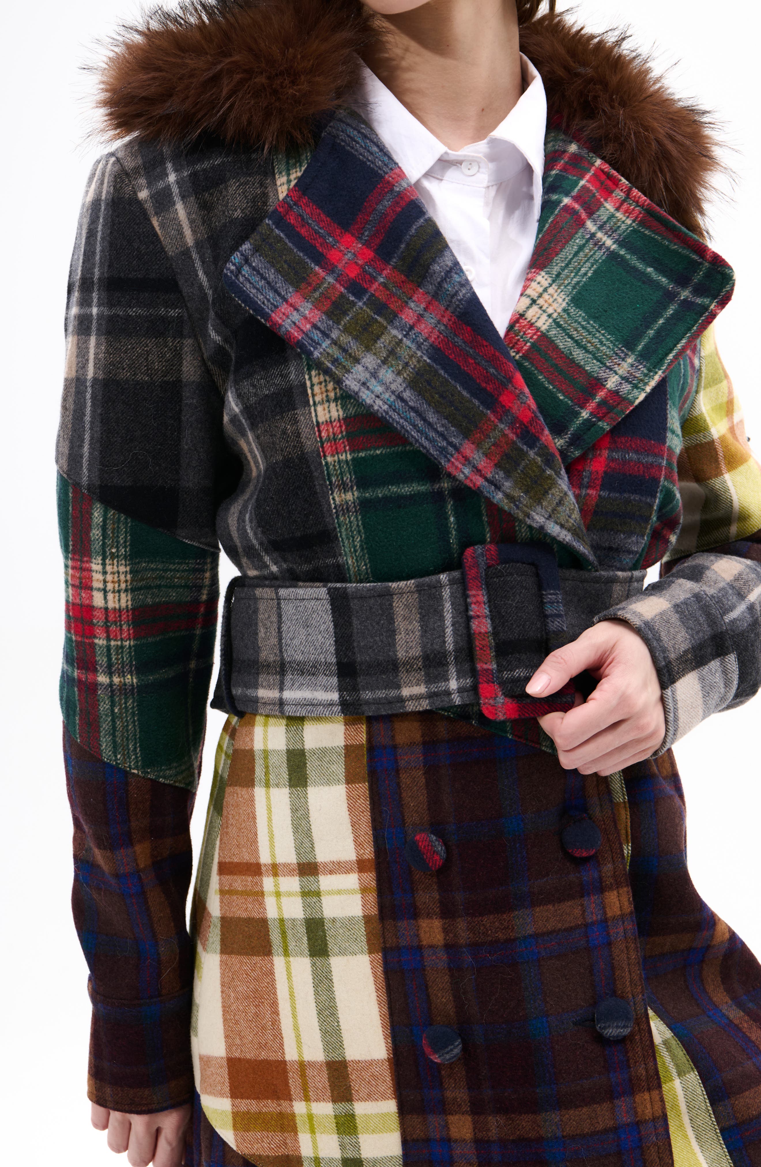 AZALEA WANG Cadault Plaid Patchwork Trench Coat (Women) | Nordstrom