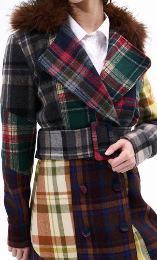 AZALEA WANG Cadault Plaid Patchwork Trench Coat | Nordstrom