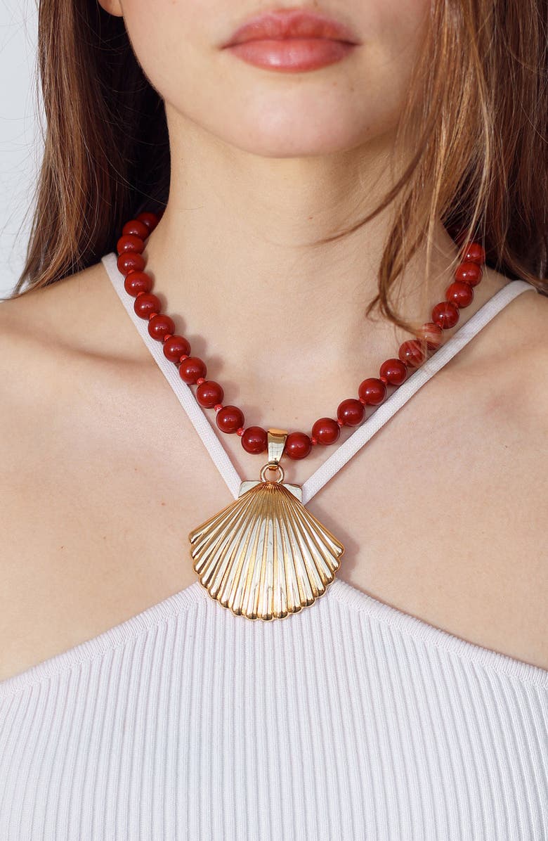 Petit Moments Creek Shell Pendant Necklace, Alternate, color, Red/ Gold