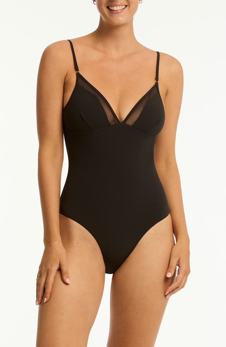 Sea Level Eclipse Crossback One-Piece Swimsuit, Main, color, Black