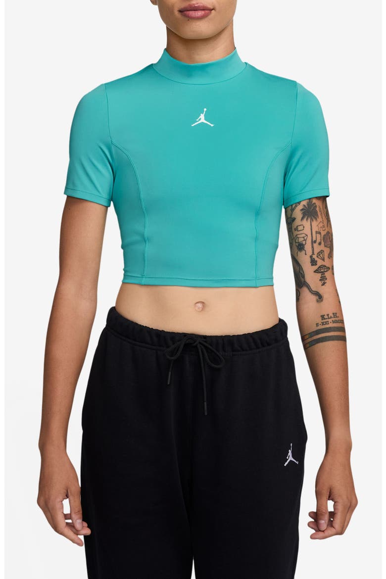 Mock Neck Crop Top, Main, color, WASHED TEAL/ WHITE