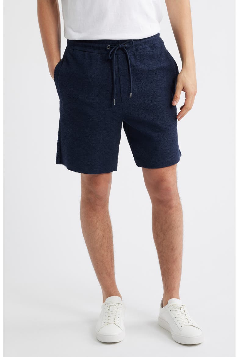Leoni Drawstring Cotton Terry Cloth Shorts, Main, color, DARK BLUE