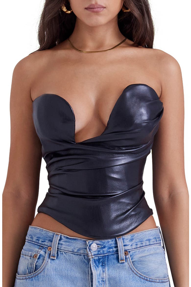 Saffira Faux Leather Corset, Main, color, BLACK