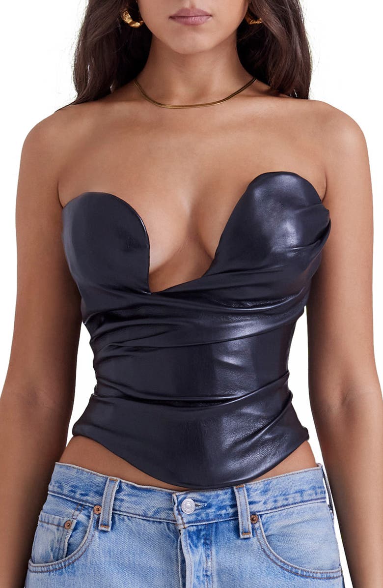 HOUSE OF CB Saffira Faux Leather Corset, Main, color, 