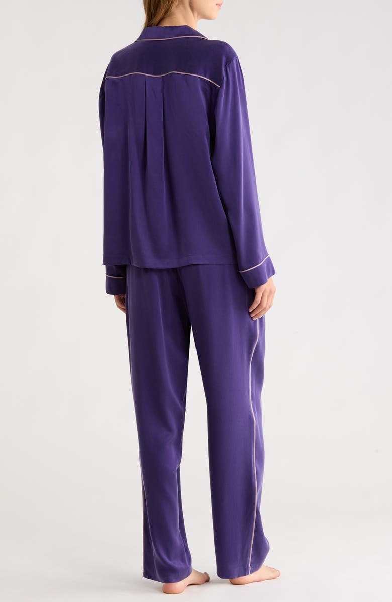 Lunya Piped Washable Silk Pajamas, Alternate, color, Flying Fig/ Lilac Haze