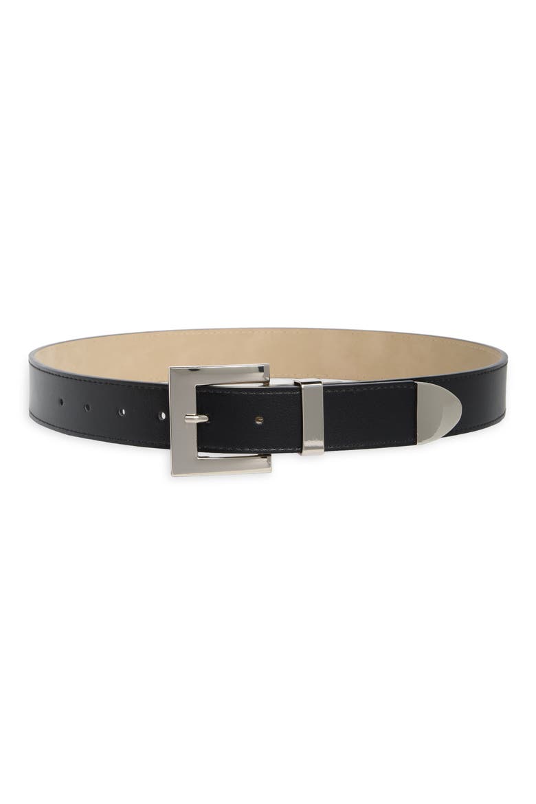 Rectangular Buckle Faux Leather Belt, Main, color, BLACK