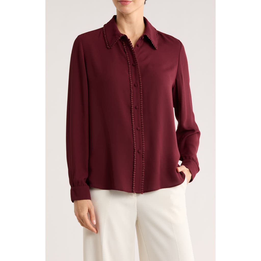 Gemma + Jane Lace Trim Button-up Shirt In Burgundy