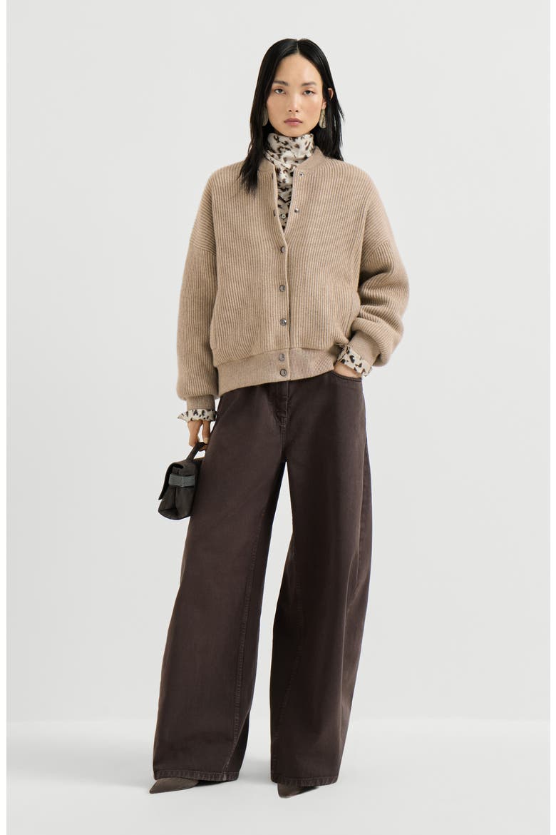 Cashmere English rib knit bomber jacket with Thermore® padding, Alternate, color, Cashmere Beige