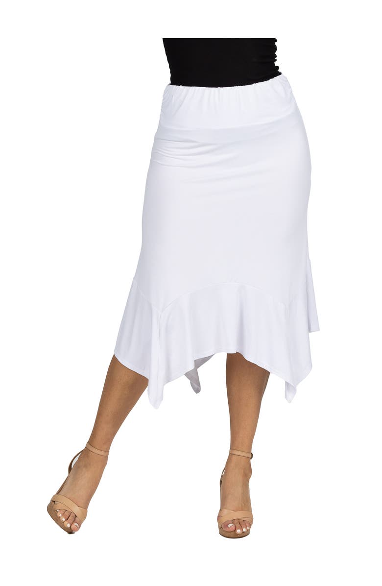 24seven Comfort Apparel Knee Length Elastic Waist Handkerchief Skirt, Main, color, White