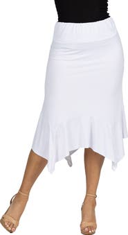 24seven Comfort Apparel Knee Length Elastic Waist Handkerchief Skirt