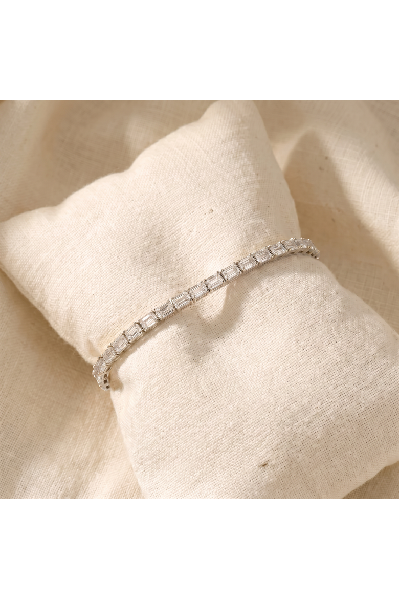 7Ct Emerald Cut Diamond East West Tennis Bracelet 14k Gold Lab Grown, Alternate, color, 14k White Gold