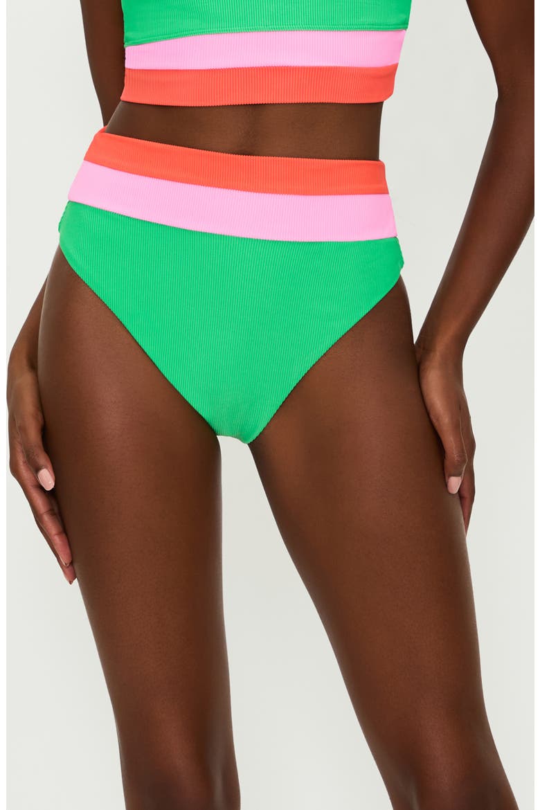 Heidi Colorblock High Waist Bikini Bottoms, Main, color, ISLAND GREEN