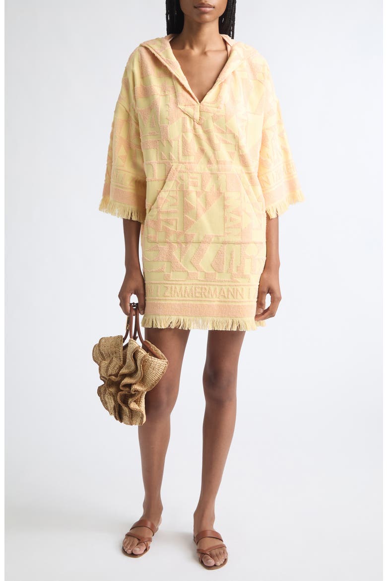 Pop Fringe Cotton Terry Jacquard Cover-Up Dress, Alternate, color, MANGO
