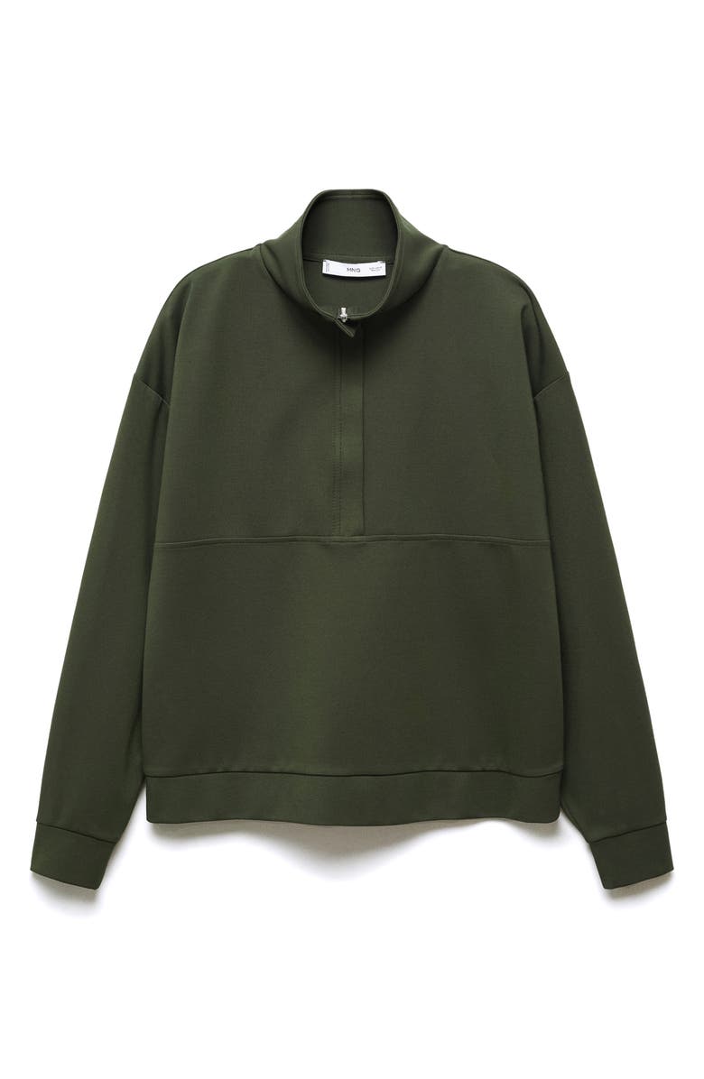 MANGO Half Zip Sweatshirt, Alternate, color, Khaki