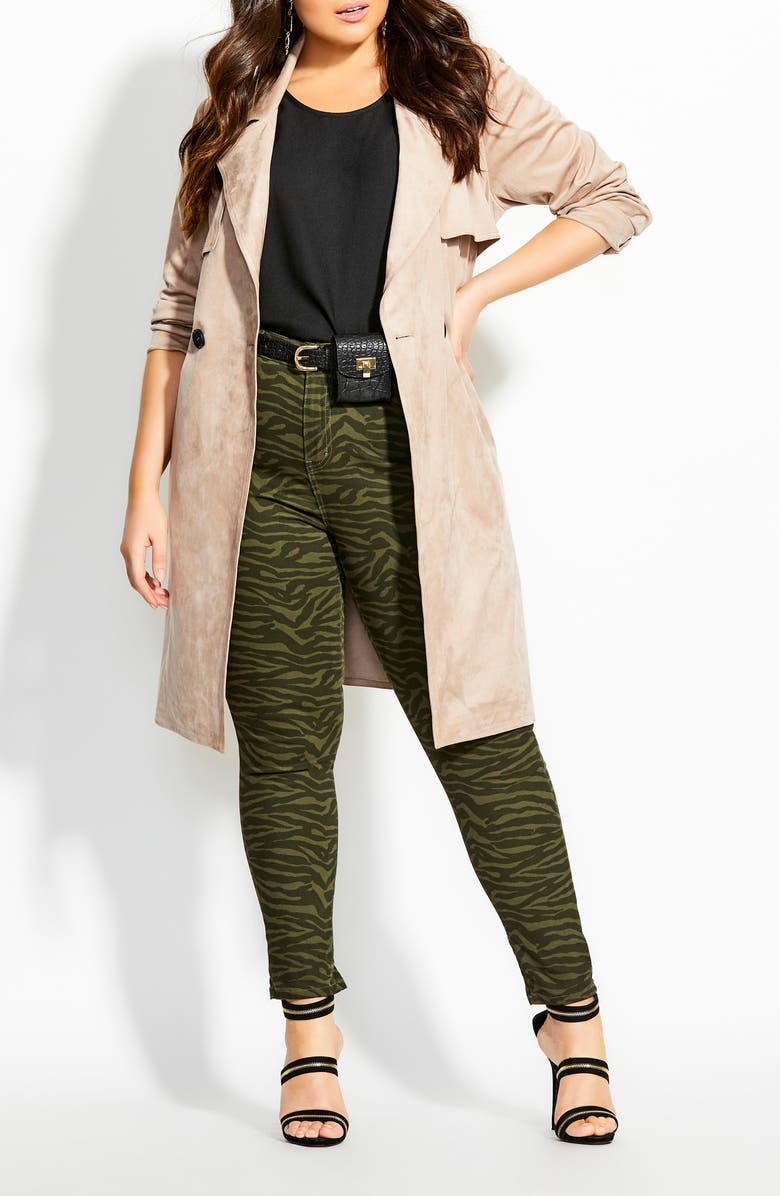 City Chic Faux Suede Trench Coat, Alternate, color, 