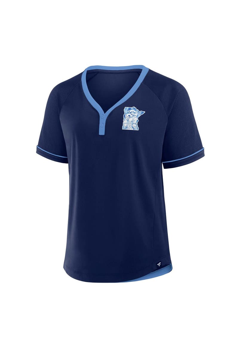 Women's Fanatics Navy Minnesota Twins Cooperstown Collection League Diva Raglan V-Neck T-Shirt, Alternate, color, Navy