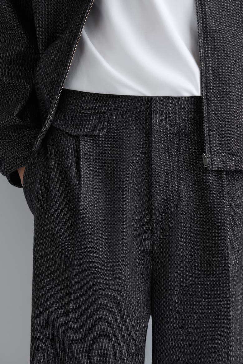 Pinstriped Denim Relaxed-Fit Wide-Leg Pants, Alternate, color, BLACK / PINSTRIPED