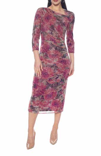 Printed Metallic Ruched Maxi Dress