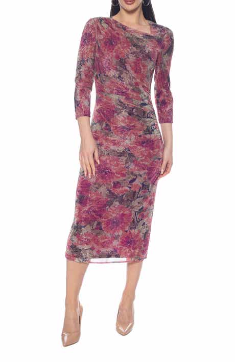 Printed Metallic Ruched Maxi Dress