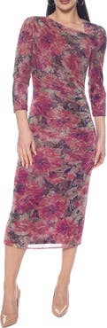 Oleg Cassini Printed Metallic Ruched Maxi Dress