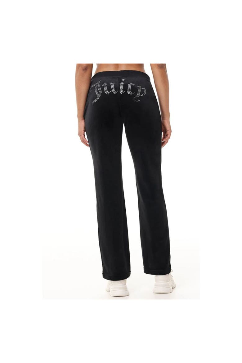 Rib Waist Long Velour Pant With Back Bling, Liquorice, Main, color, LIQUORICE