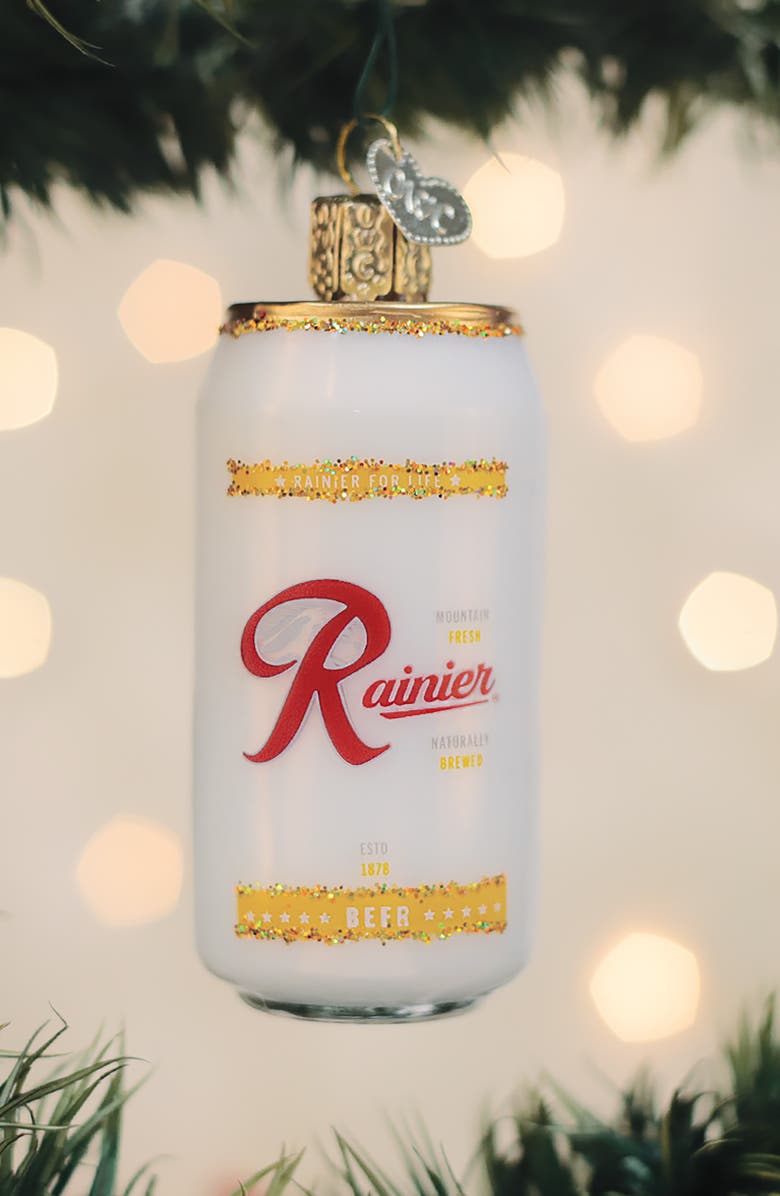 Old World Christmas Ranier Beer Can Glass Ornament, Alternate, color, White/Red