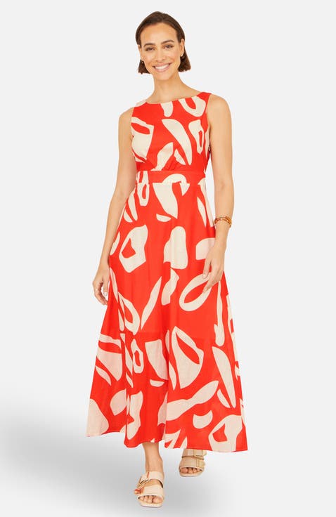Cotton Abstract Print Maxi Dress