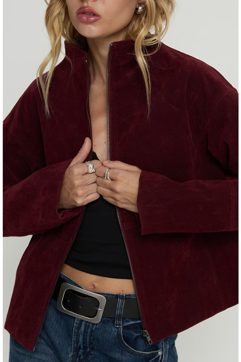 Jessalynn Faux Suede Full Zip Jacket, Alternate, color, BURGUNDY