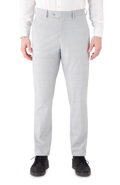 Victor Emmanuel Vince Flat Front Windowpane Check Stretch Dress Pants In Gray